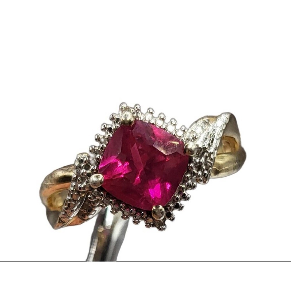 Cushion Cut Flawless Lab Created Ruby & Diamond R… - image 1